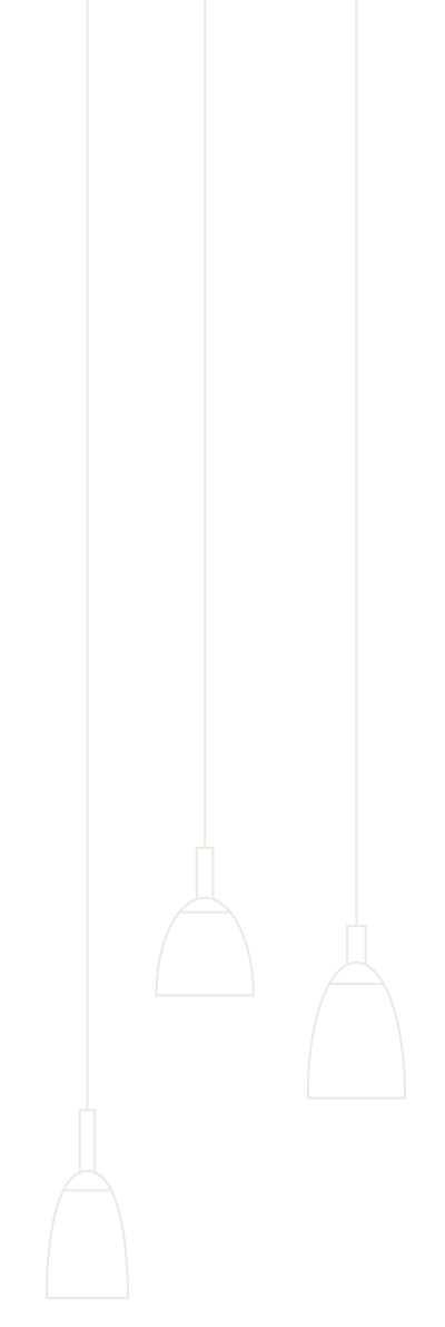 Custom line illustration of three mid-century styled pendant lamps